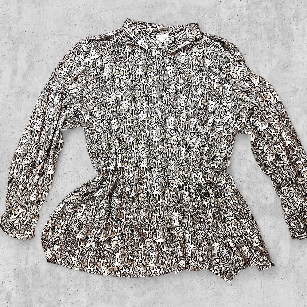 Jaclyn Smith Women's 3X Black & White Abstract Patterned Long Sleeve